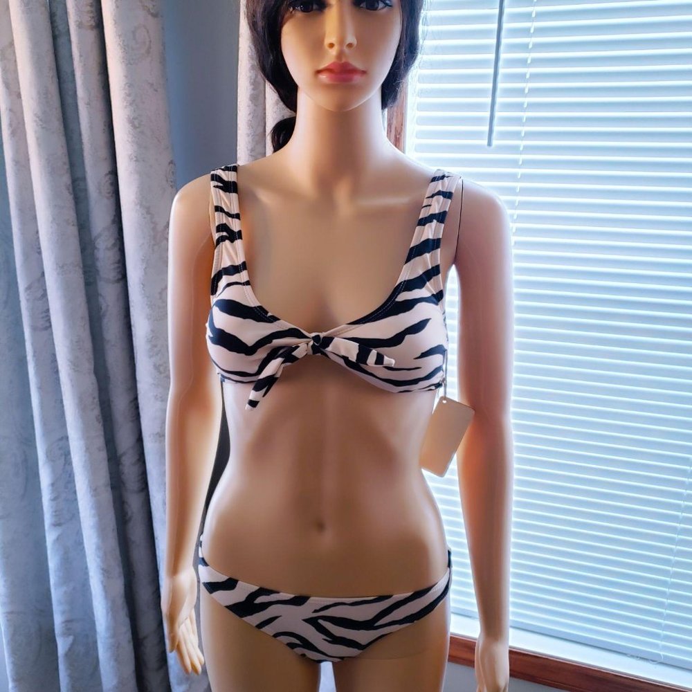 CROP TIE KNOT BIKINI SWIM SET, ANIMAL PRINT
